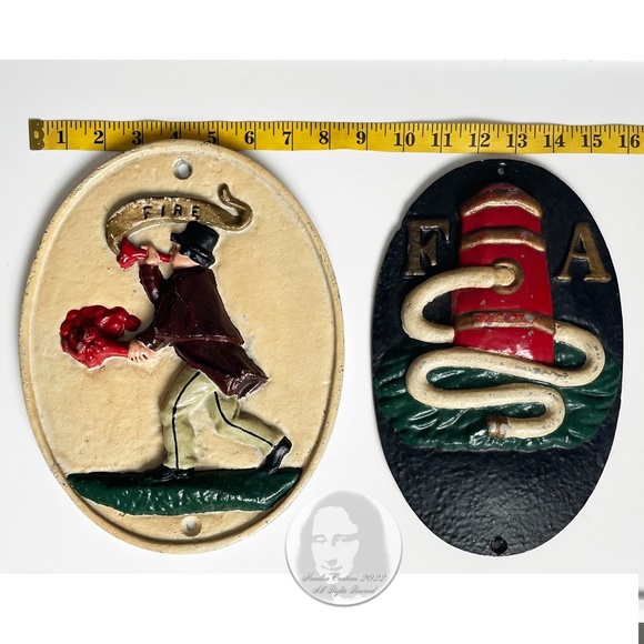 Firefighter Decor 2pc Set Fire Association Mark Plaques Home Decor Vintage - Picture 3 of 11